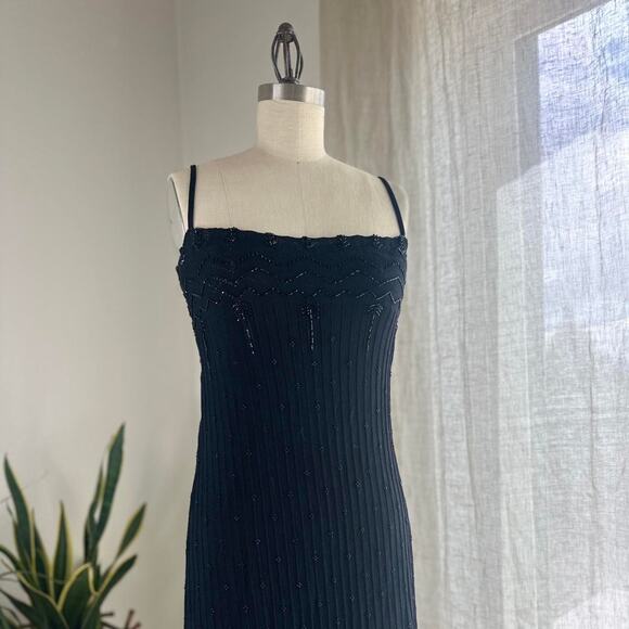 Laundry By Shelli Segal Women’s 6 Gown Black Beaded Knit Midi Slip Vintage Y2K - Picture 2 of 6